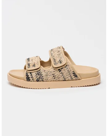 Papuci flatform textili, Bej deschis
