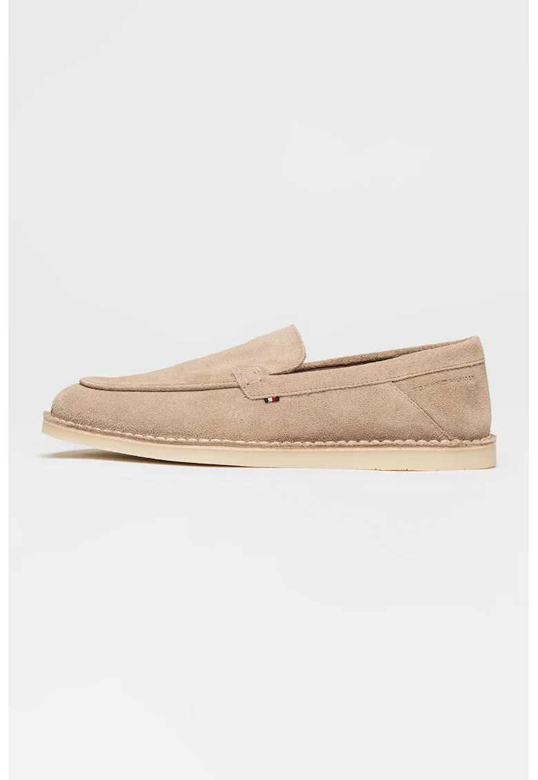 Pantofi loafer din piele intoarsa cu model uni, Maro camel