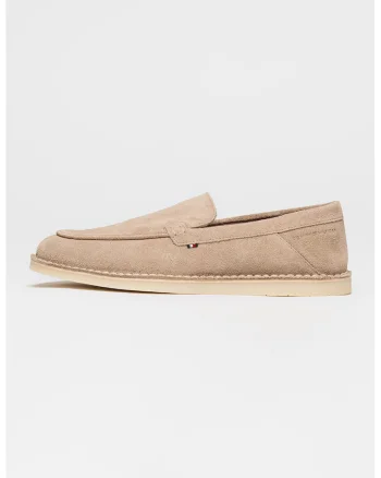 Pantofi loafer din piele intoarsa cu model uni, Maro camel