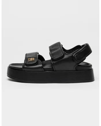 Sandale flatform de piele, Negru stins
