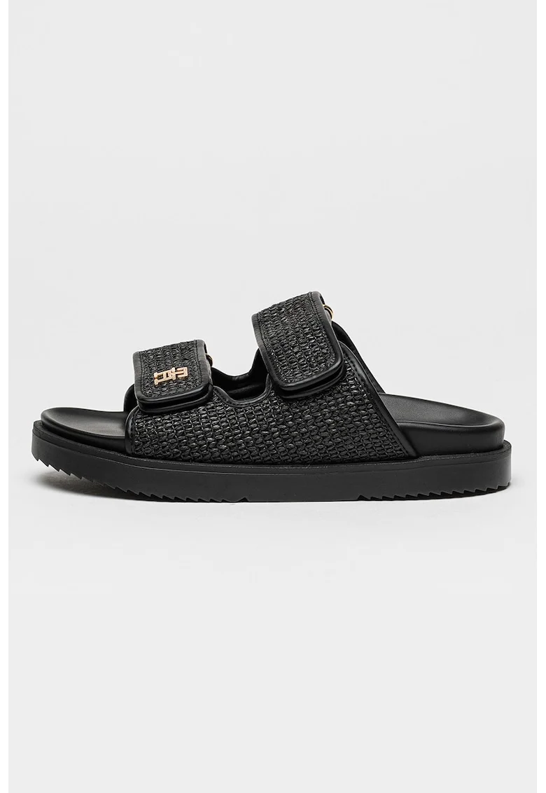 Papuci flatform textili, Negru stins