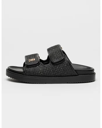 Papuci flatform textili, Negru stins
