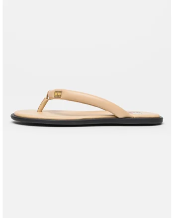 Papuci flip-flop de piele cu brant cu amortizare, Bej inchis