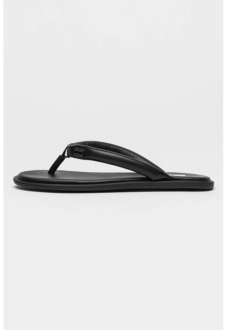 Papuci flip-flop de piele cu brant cu amortizare, Negru stins