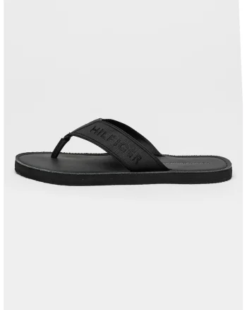 Papuci flip-flop textili cu logo, Negru stins