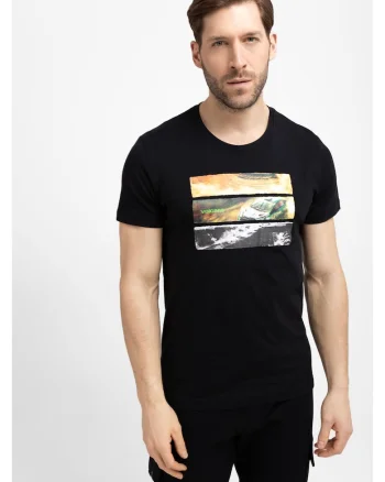 Tricou din bumbac pentru barbati  T-Reli, negru cu imprimeu, Negru
