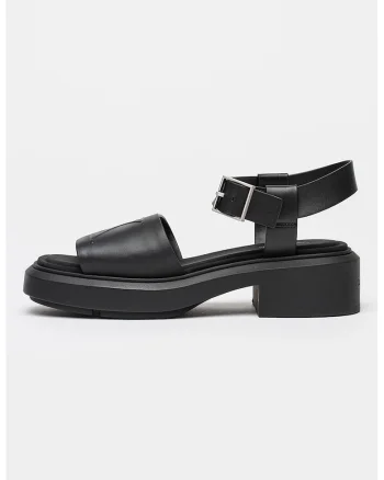 Sandale de piele cu toc masiv, Negru stins