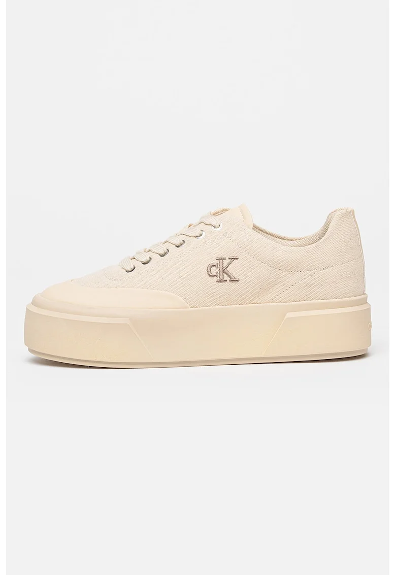 Pantofi sport flatform din material textil, Bej deschis