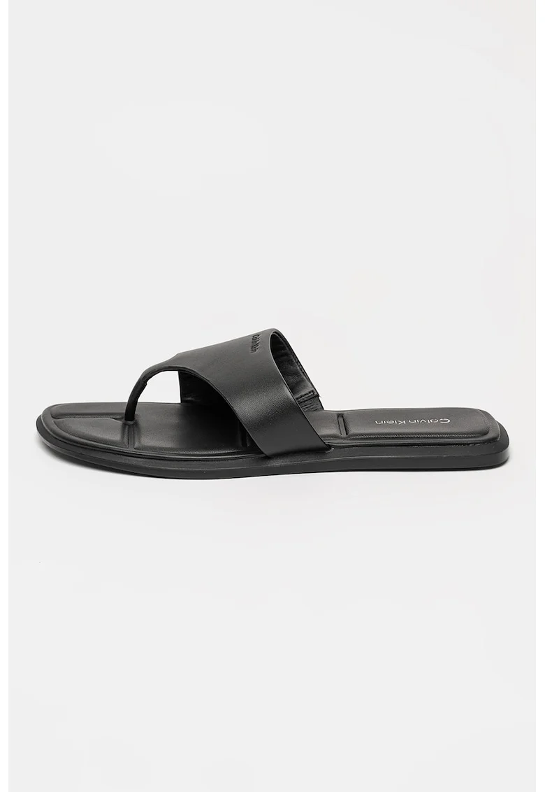 Papuci flip-flop din piele, Negru