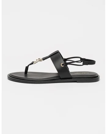 Sandale din piele cu logo metalic, Negru