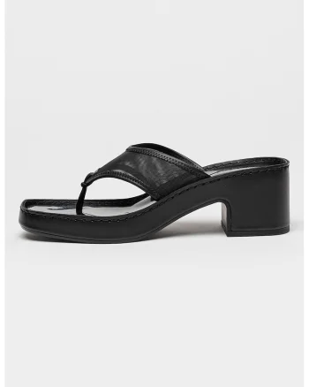 Papuci flip-flop de plasa cu toc masiv, Negru stins