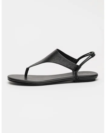 Sandale din piele cu bareta in forma de T, Negru
