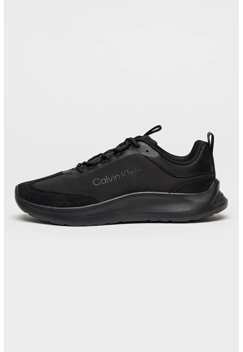 Pantofi sport cu insertii de piele intoarsa, Negru stins