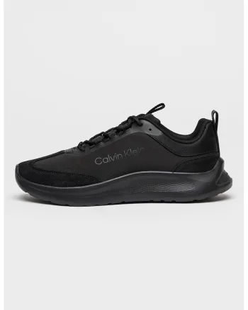 Pantofi sport cu insertii de piele intoarsa, Negru stins