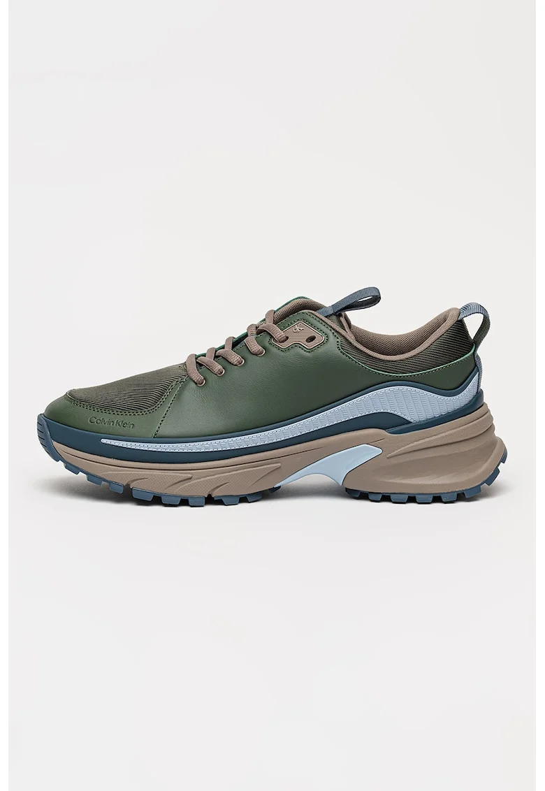 Pantofi sport Hike Runner din piele cu garnituri din plasa, Verde padure