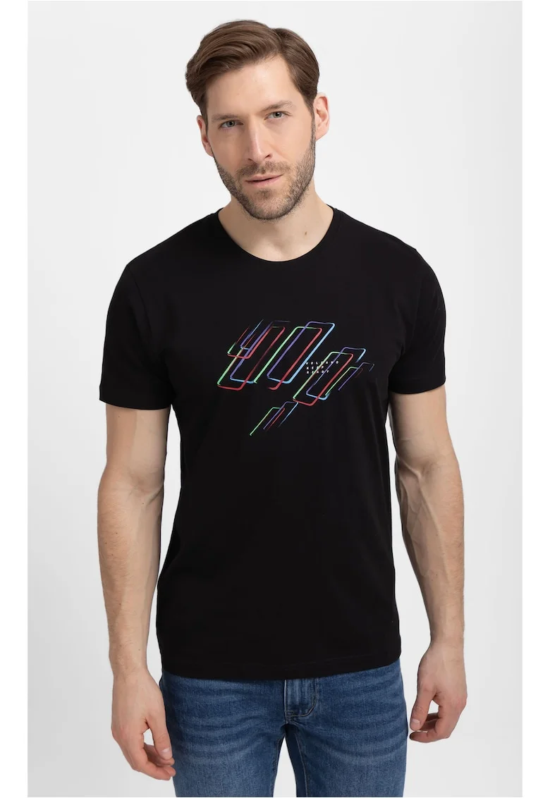 Tricou  T-Laser pentru barbati, negru cu imprimeu, Negru