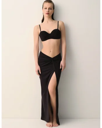Fusta lunga cu model uni, Negru,