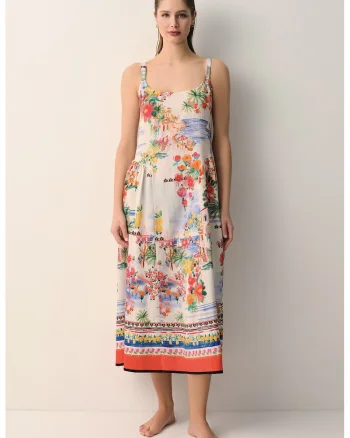 Rochie midi de plaja cu model floral, Multicolor,