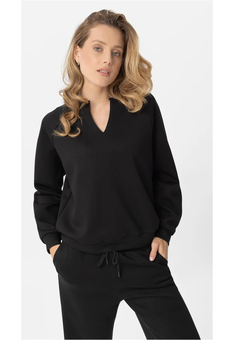 Bluza de trening cu decolteu in V  B-Kaya, dama, Comfort Fit, lejer, negru, Negru