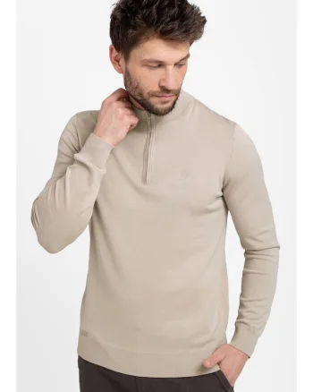 Pulover barbati, guler inalt cu fermoar,  S-Sam, bej, Bej