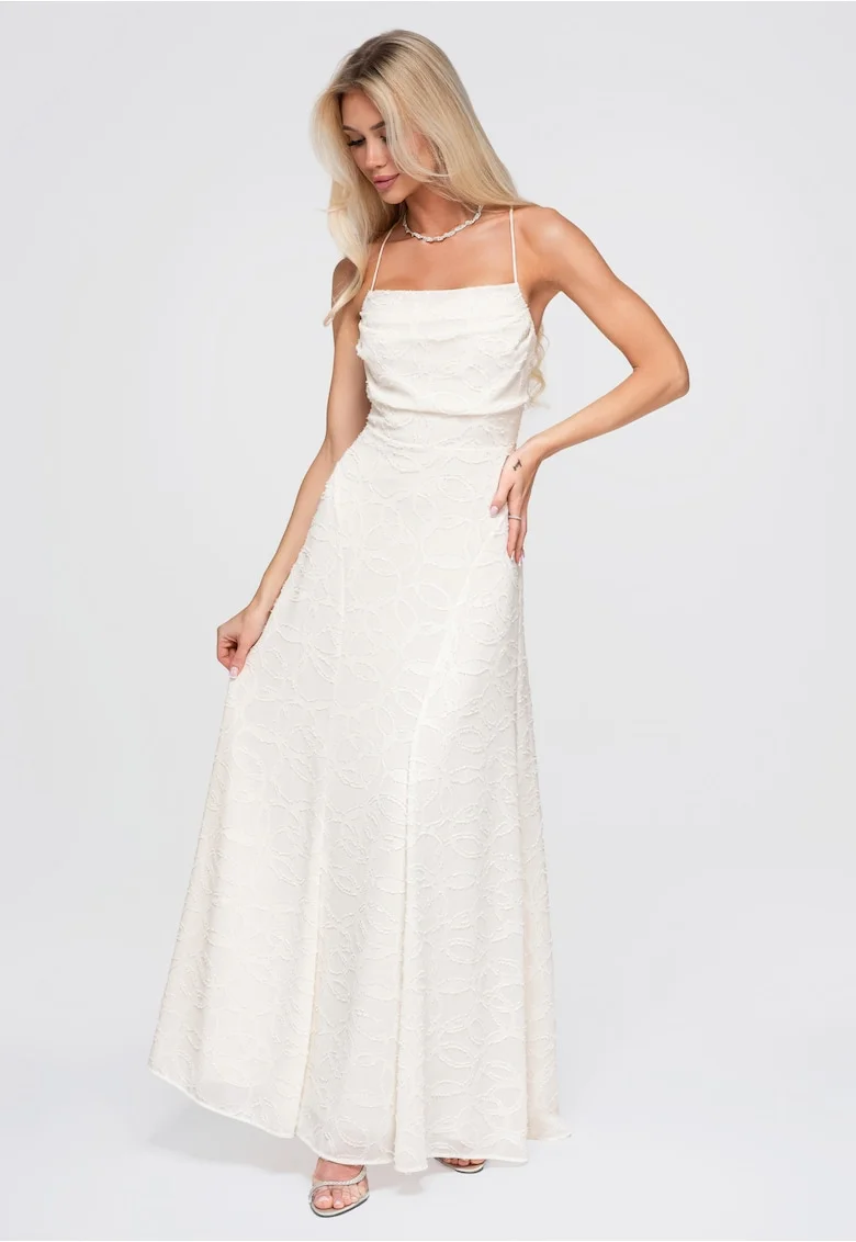 Rochie maxi cu decolteu patrat si spate descoperit LA-OM-DLR379, Ecru