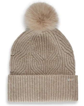 Caciula dama  beanie bej cu pompon 56x58cm