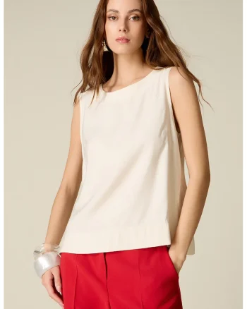 Bluza uni fara maneci, Ecru