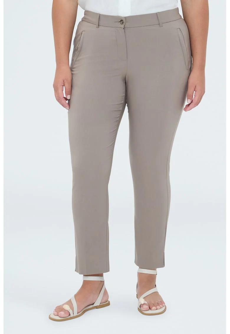 Pantaloni uni slim fit cu talie inalta, Gri marmorat