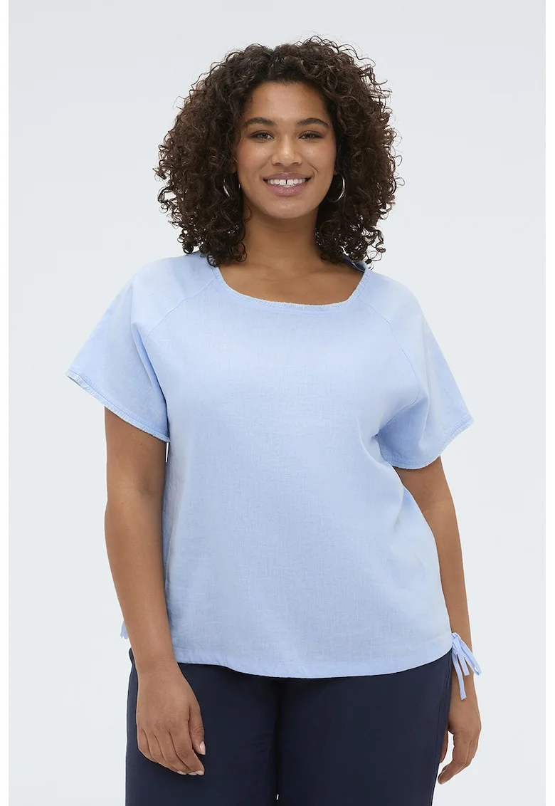 Bluza din amestec de in cu maneci scurte, Albastru pastel