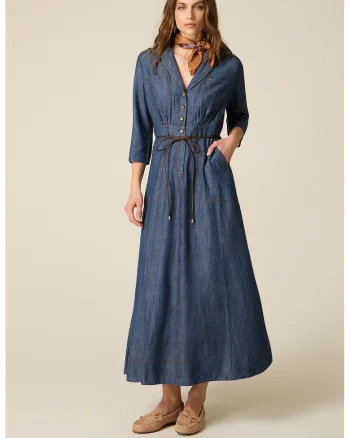 Rochie midi cu buzunare laterale, Bleumarin