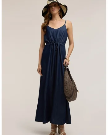 Rochie maxi din chambray, Bleumarin