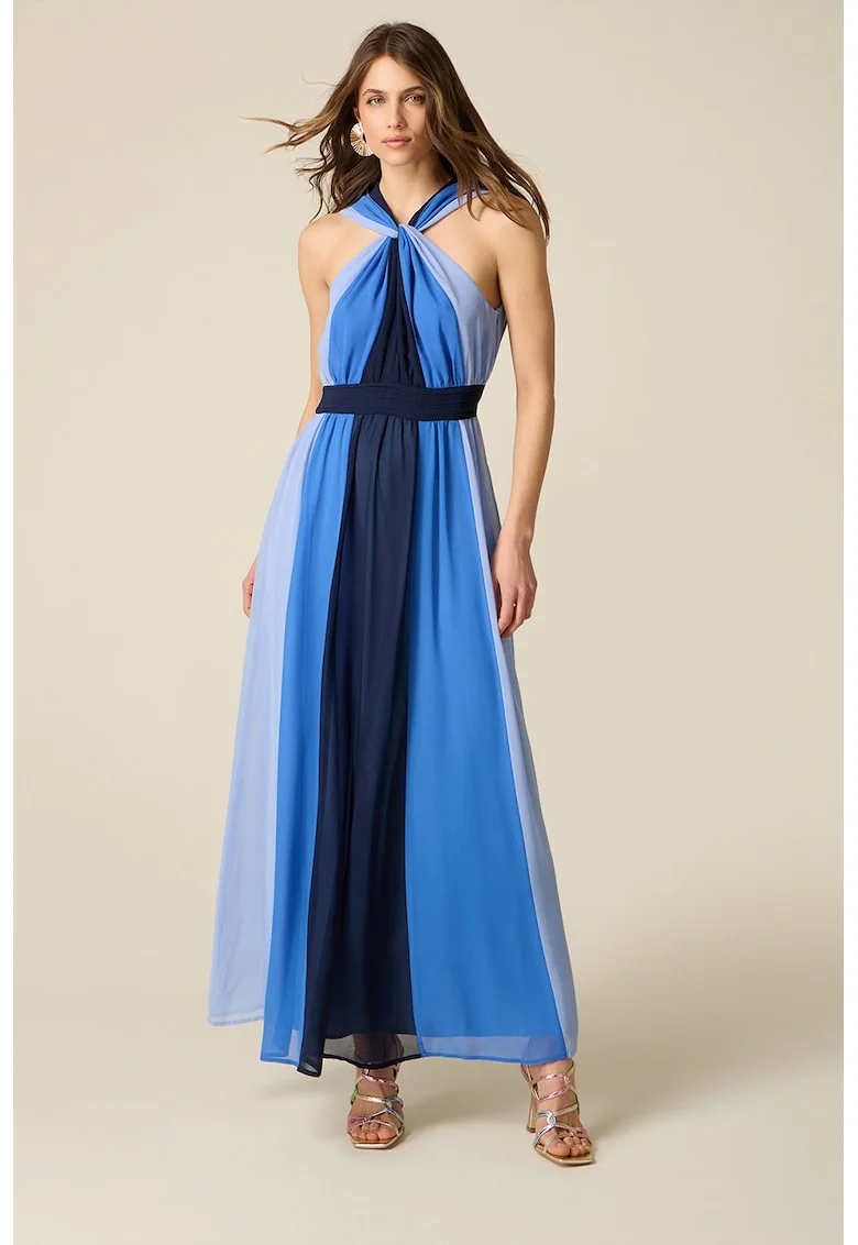 Rochie maxi cu croiala evazata, fara maneci, Albastru