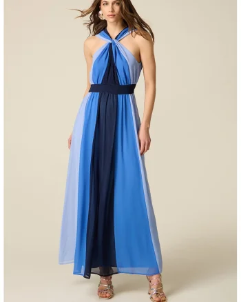 Rochie maxi cu croiala evazata, fara maneci, Albastru