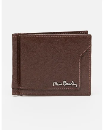 Portofel din piele cu detaliu cu logo metalic, Maro cognac