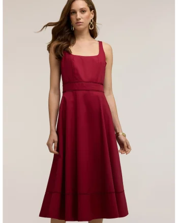 Rochie midi cu croiala evazata, Rosu cireasa