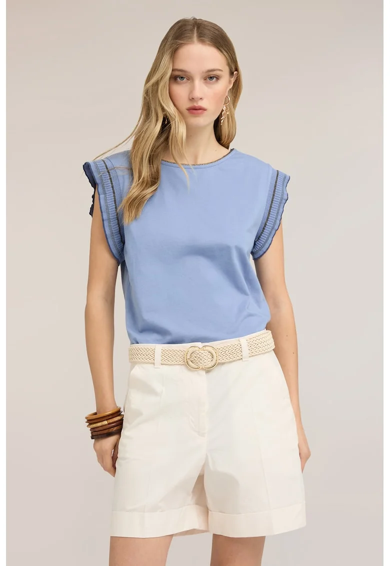 Tricou cu maneci cu volane, Albastru stins