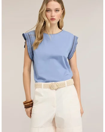 Tricou cu maneci cu volane, Albastru stins