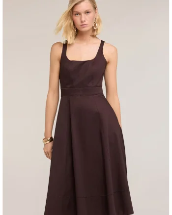 Rochie midi cu croiala evazata, Maro inchis
