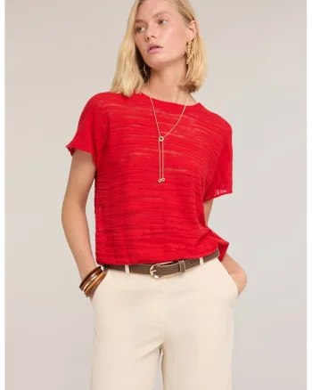 Tricou cu decolteu rotund si model uni, Rosu