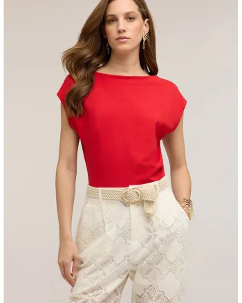 Tricou uni cu decolteu barcuta, Rosu