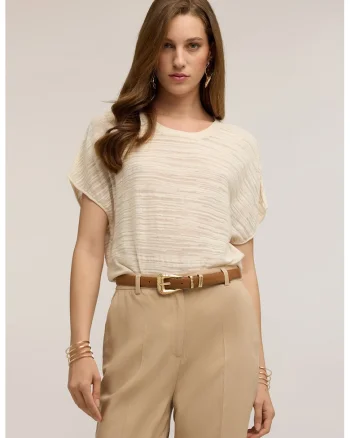 Tricou cu decolteu rotund si model uni, Bej