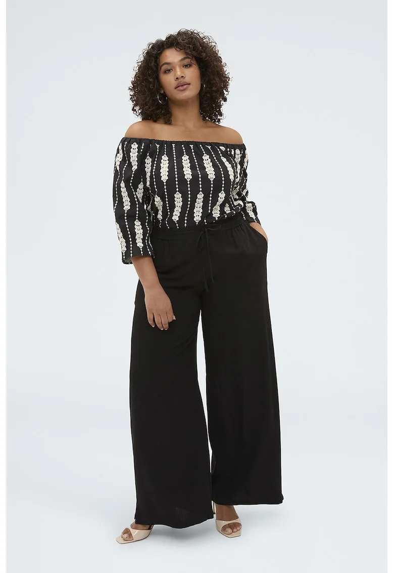 Pantaloni palazzo cu talie ajustabila, Negru