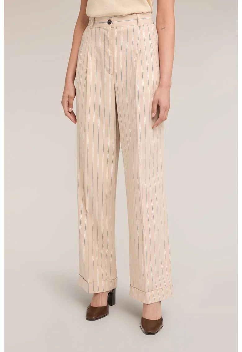 Pantaloni din amestec de in cu model in dungi, Bej sampanie