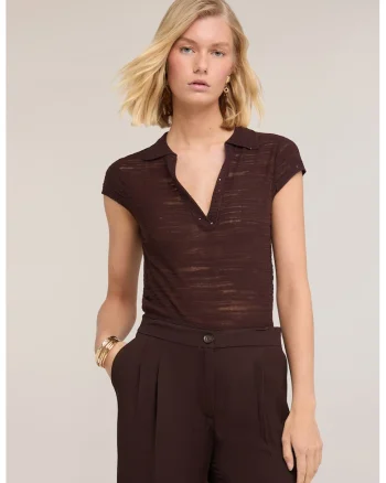 Tricou slim fit cu decolteu in V, Maro inchis