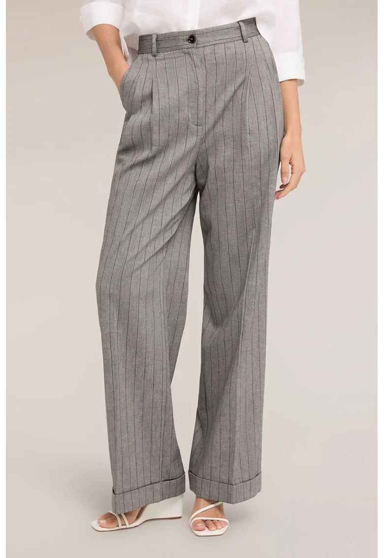 Pantaloni din amestec de in cu model in dungi, Gri melange