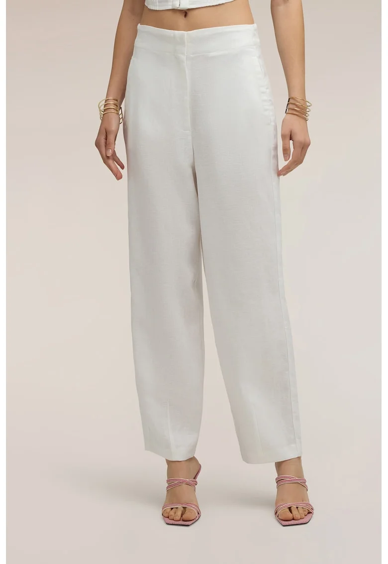 Pantaloni din amestec de in cu buzunare laterale, Alb