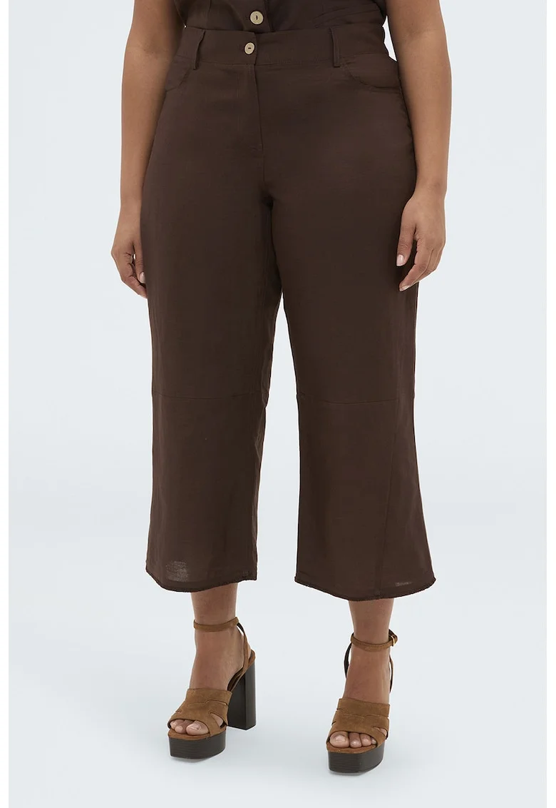 Pantaloni kick flared din amestec de in, Maro inchis