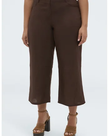 Pantaloni kick flared din amestec de in, Maro inchis