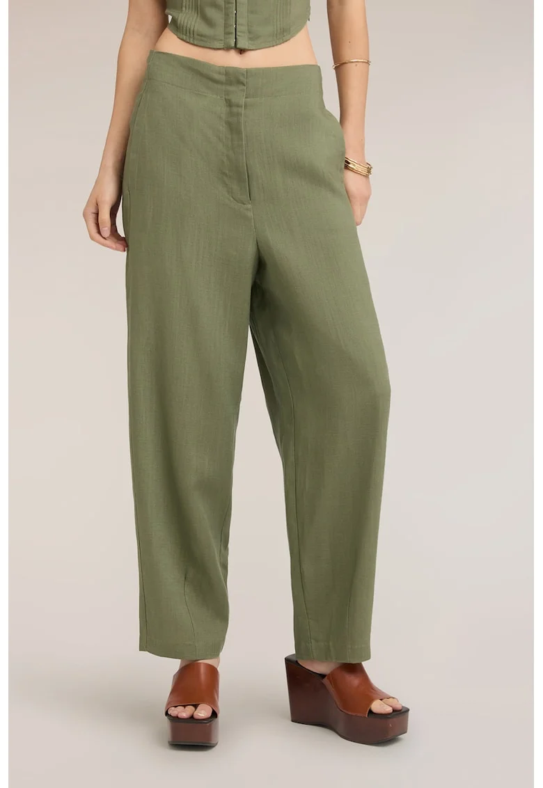 Pantaloni din amestec de in cu buzunare laterale, Verde stins