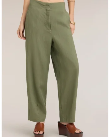 Pantaloni din amestec de in cu buzunare laterale, Verde stins